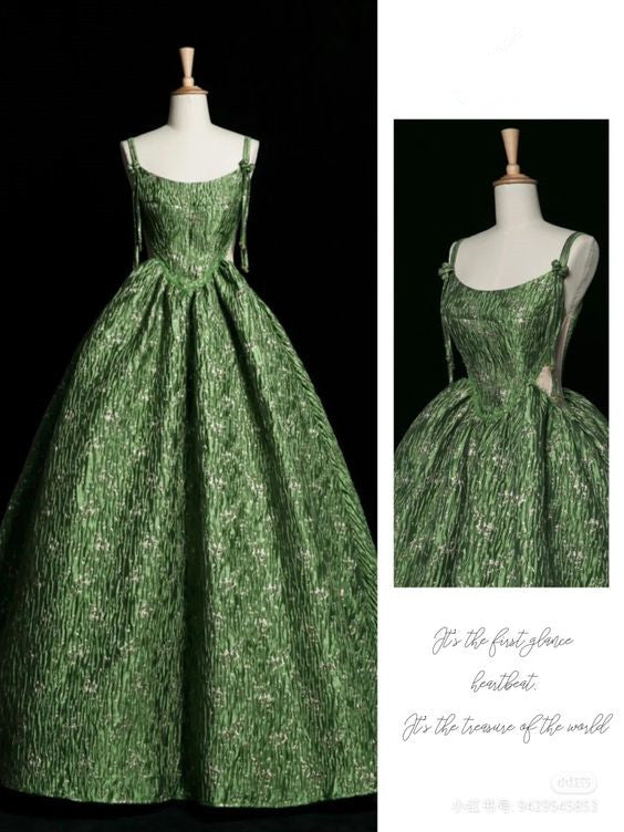 Beautiful Ball Gown Green Lace Prom Gown Long Prom Dresses P1865