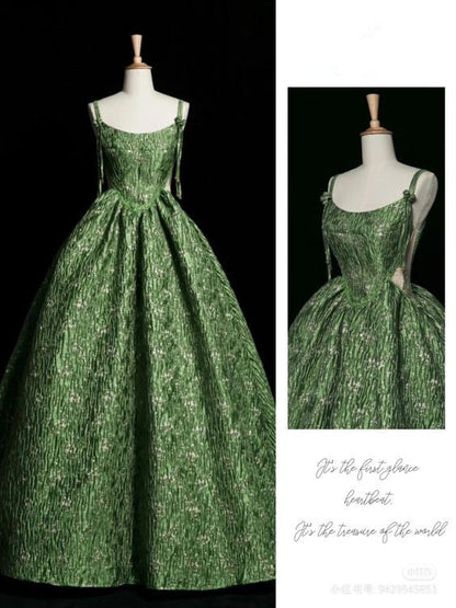 Beautiful Ball Gown Green Lace Prom Gown Long Prom Dresses P1865
