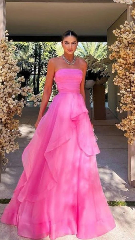 Gorgeous A line Strapless Pink Long Prom Dress P1882