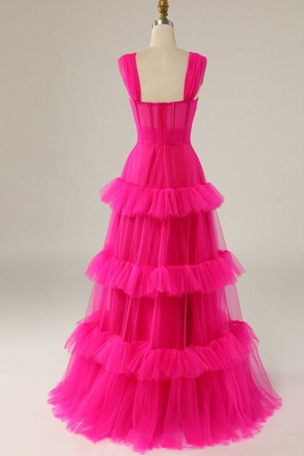 Hot Pink Sweetheart Multi Layers Tulle Prom Dresses Formal Dresses P1901