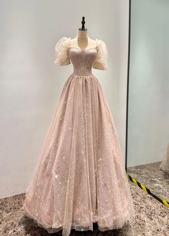 Fairy A Line Square Neckline Pink Tulle Prom Dresses For Teens P1929