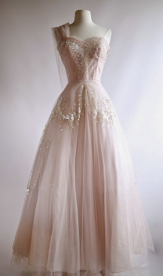 Fairy Ball Gown One Shoulder Pink Lace Prom Dresses Ankel Length Evening Dress P1944