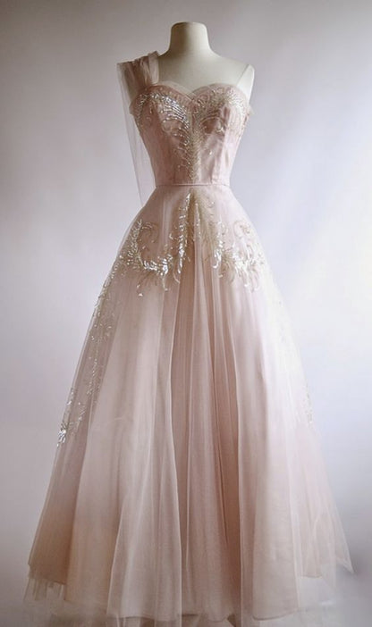 Fairy Ball Gown One Shoulder Pink Lace Prom Dresses Ankel Length Evening Dress P1944