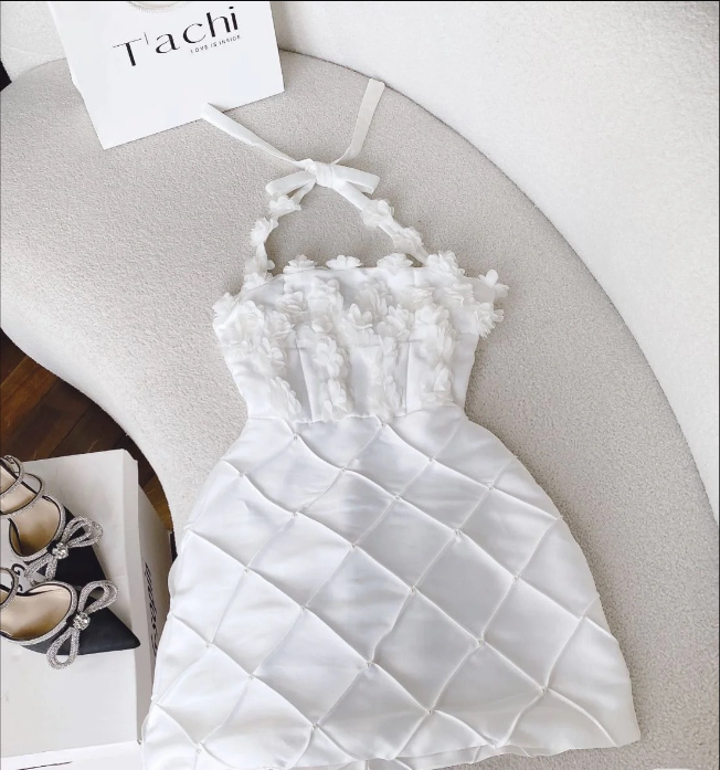 chic a-line satin halter short homecoming dress 18th birthday outfits P1950