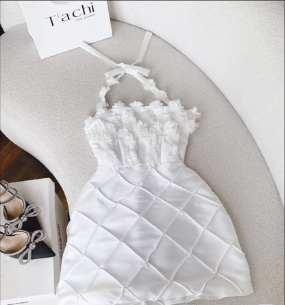 chic a-line satin halter short homecoming dress 18th birthday outfits P1950