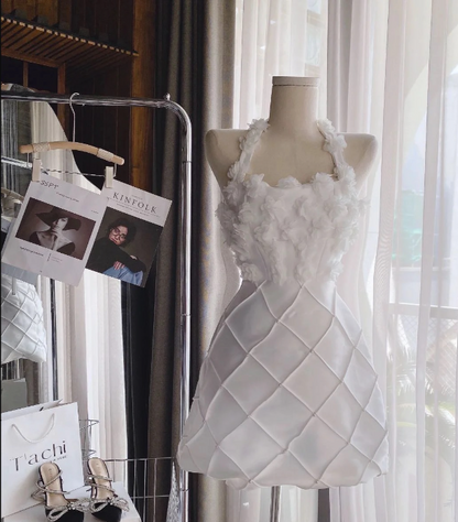 chic a-line satin halter short homecoming dress 18th birthday outfits P1950