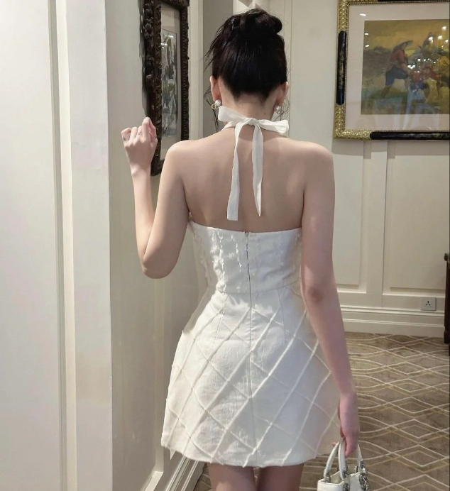 chic a-line satin halter short homecoming dress 18th birthday outfits P1950