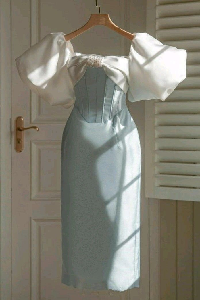 Vintage Sheath Light Sky Blue Satin Prom Dresses Evening Dress P1956