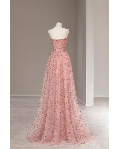 Fairy A line Sweetheart Pink Long Tulle Prom Dresses 22th Birthday Outfit P1961