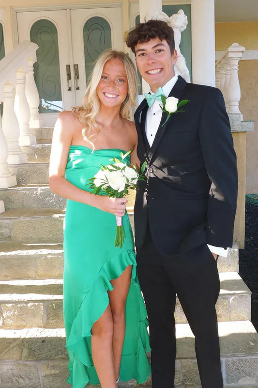 Green elegant simple A-line long ruffled satin ball gown evening dress party dress gh4176