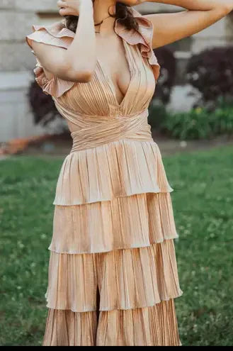 Gold Fashion Elegant Simple A-line Layered Long Sexy Slit Satin Ball Gown Evening Dress gh3461