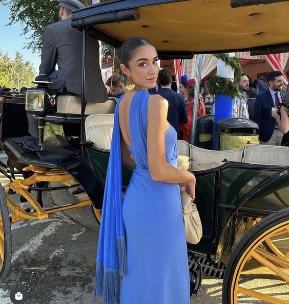 Simple Sheath Royal Blue Long Prom Dresses Evening Dress P2001