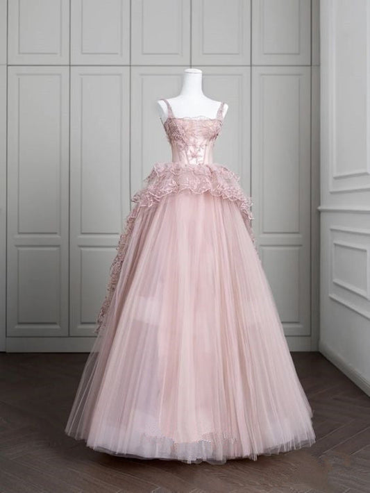 Princess Ball Gown Pink Tulle Prom Dresses Long Evening Dress P2029