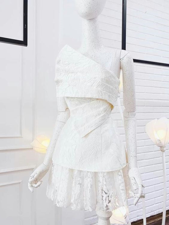 vintage a line white lace homecoming dress 18th birthday outfits P2073