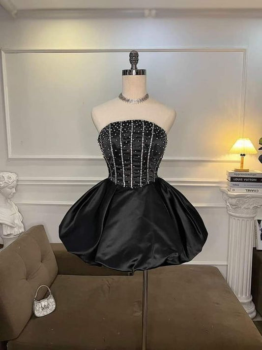vintage a line satin black homecoming dress 18th birthday outfits P2086