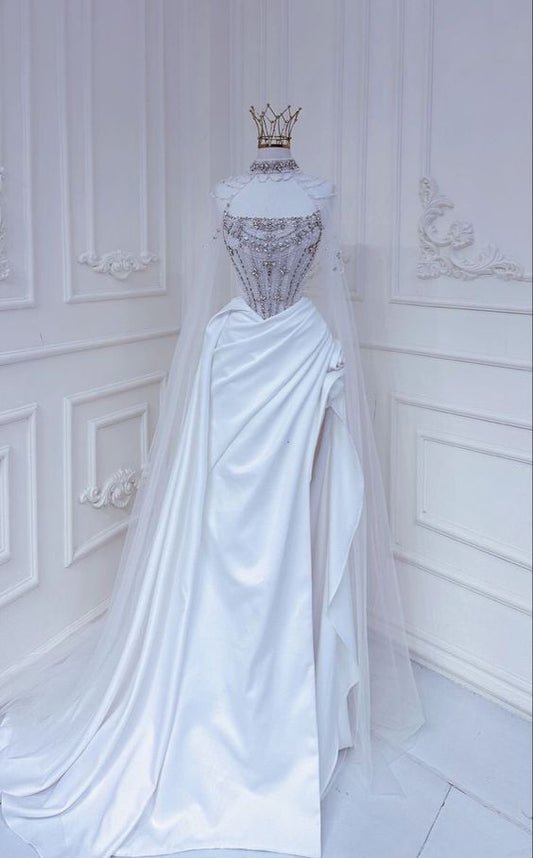 Vintage Mermaid Strapless Long Slit White Wedding Dresses P2092