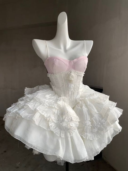 cute ball gown white straps homecoming dress 18th birthday outfits P2094