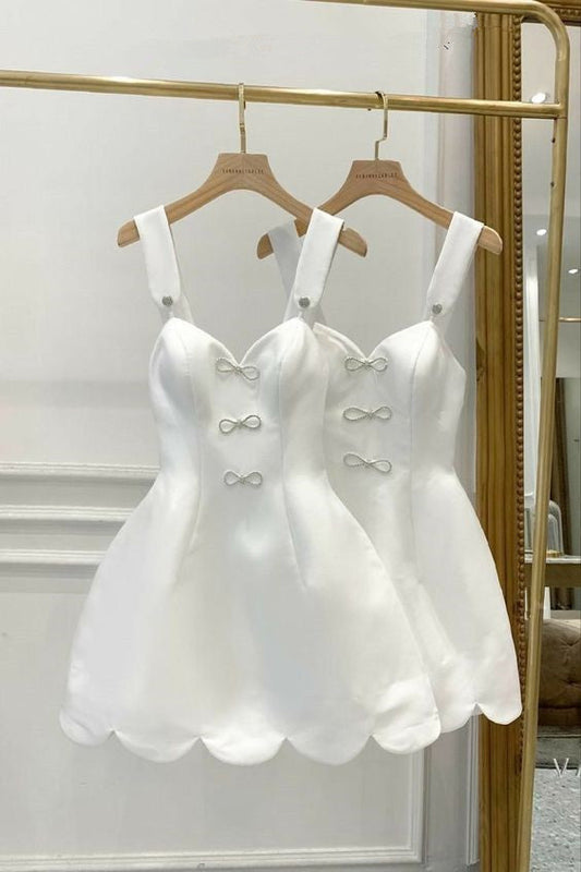 cute a line white straps homecoming dress 16th birthday outfits P2095