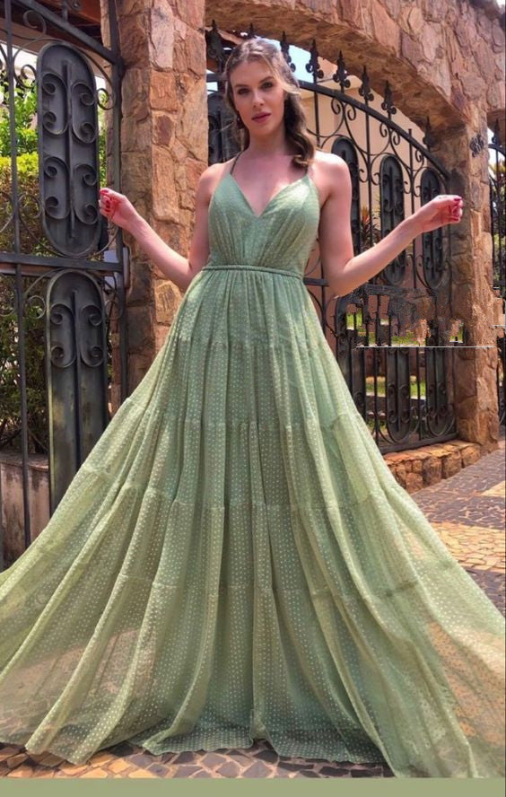 Sexy A Line Straps Sage Green Tulle Prom Dresses 21th Birthday Outfit P2102