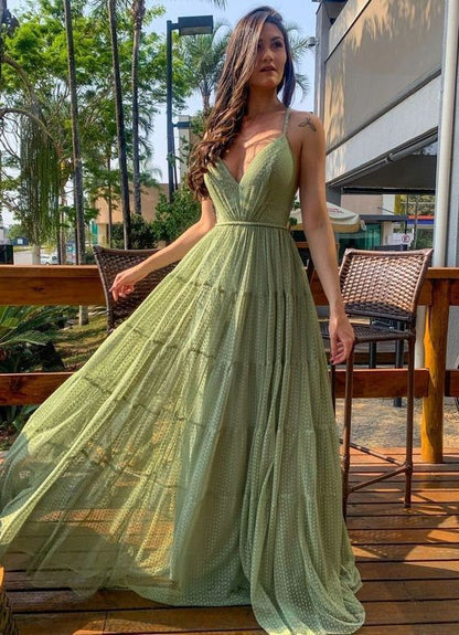 Sexy A Line Straps Sage Green Tulle Prom Dresses 21th Birthday Outfit P2102
