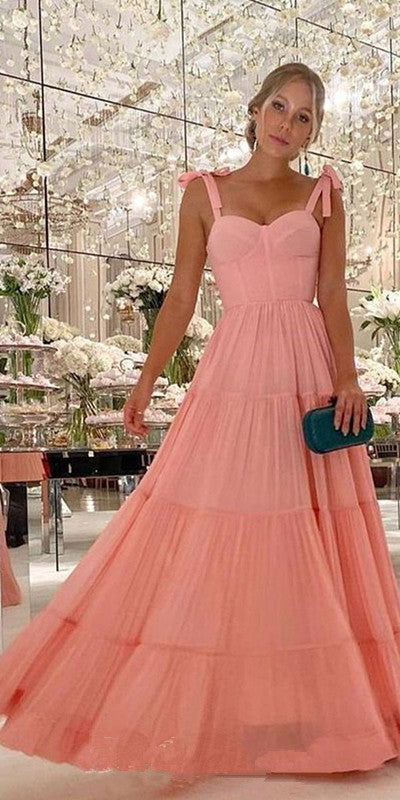 Elegant A line Blush Pink Long Chiffon Prom Dress 22th Birthday Outfits P2134