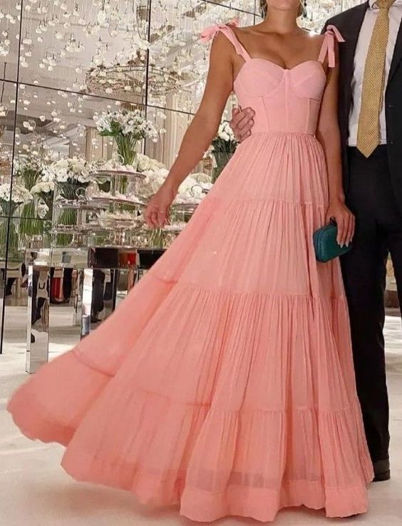 Elegant A line Blush Pink Long Chiffon Prom Dress 22th Birthday Outfits P2134