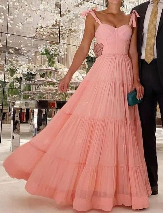 Elegant A line Blush Pink Long Chiffon Prom Dress 22th Birthday Outfits P2134