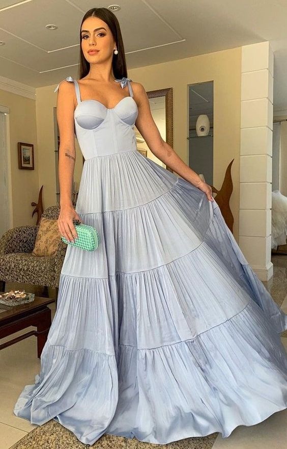 Elegant A line Long Light Sky Blue Prom Dress 22th Birthday Outfits P2137