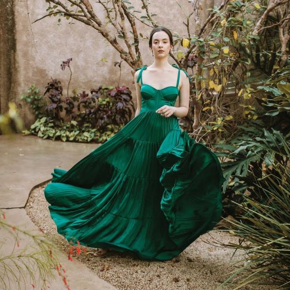 Elegant A line Long Dark Green Prom Dress 22th Birthday Outfits P2138