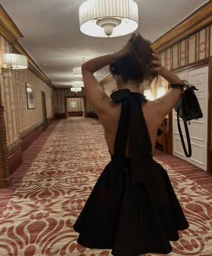 simple a line black halter homecoming dress 18th birthday outfits P2170