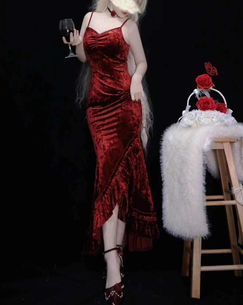 Sexy Sheath Long Burgundy Velvet Prom Dress 21th Birthday Outfits P2184