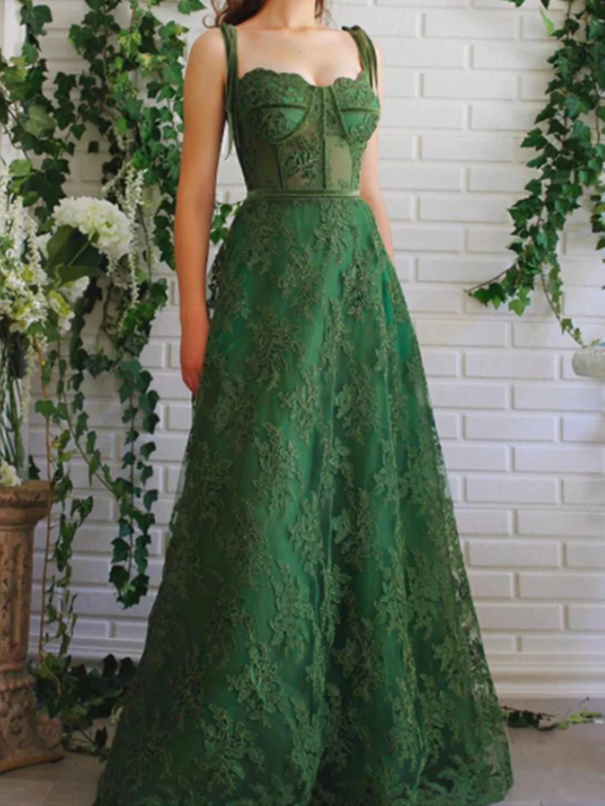 Green Lace Long Formal Graduation Dresses Birthday Outfits P2198