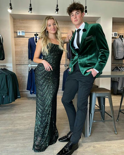 Sparkly Mermaid Dark Green Long Prom Dresses Formal Dress P2213