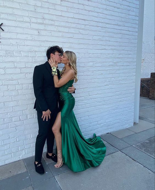 Simple Mermaid Dark Green Lace Long Prom Dresses Formal Dress P2216