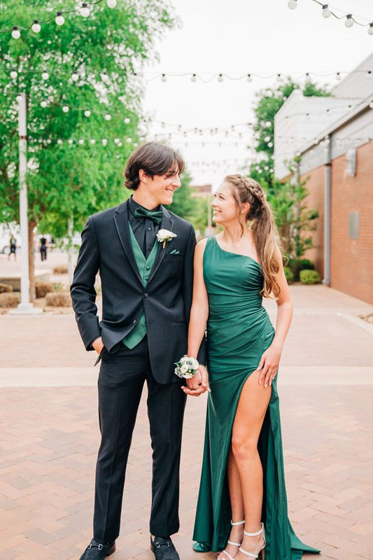 Simple Mermaid Dark Green Slit Long Prom Dresses Formal Dress P2217