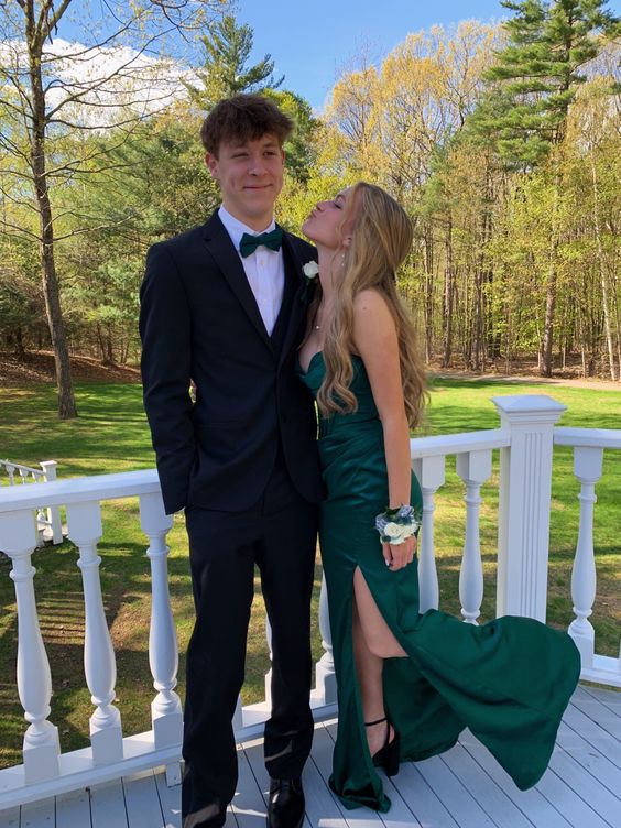 Simple Mermaid Dark Green Slit Long Prom Dresses Formal Dress P2218