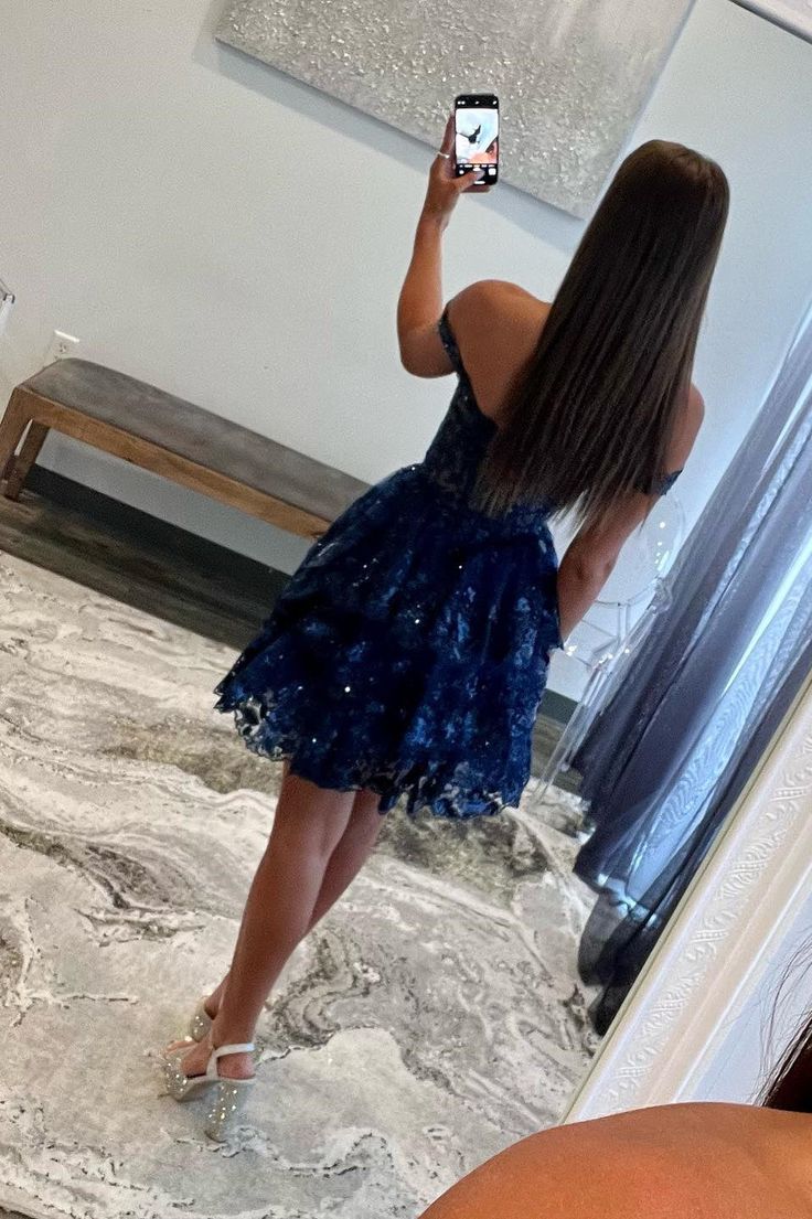 Off the Shoulder Sheer Corset Tiered Ruffles Homecoming Dress P2276