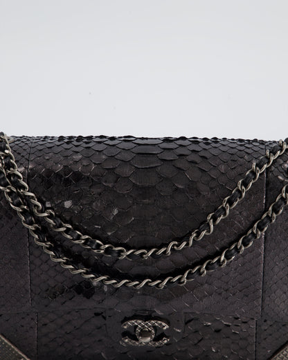 Chanel Metallic Black Python Small Single Flap Bag with Ruthenium Textured Hardware