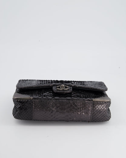Chanel Metallic Black Python Small Single Flap Bag with Ruthenium Textured Hardware