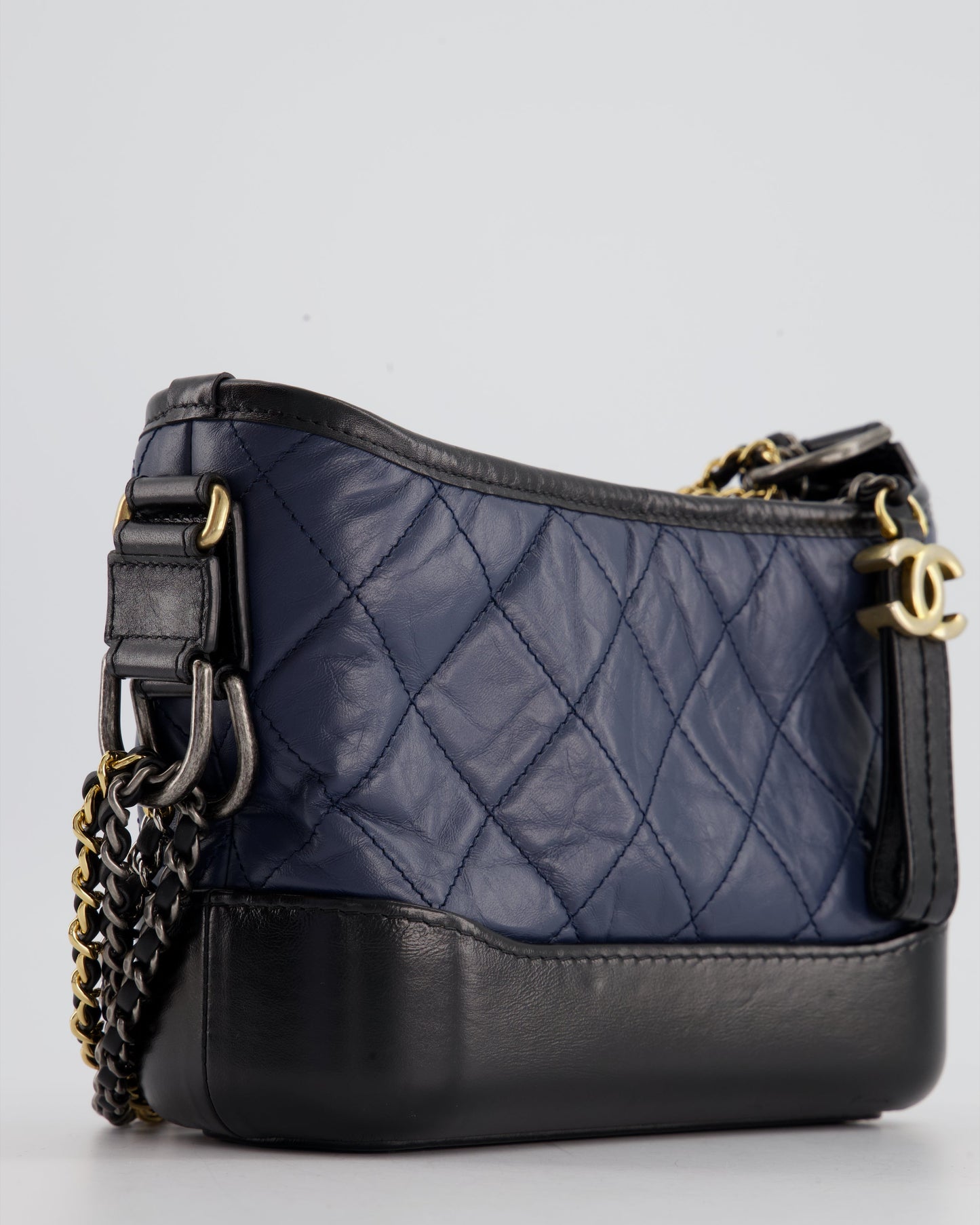 *FIRE PRICE* Chanel Blue & Black Small Gabrielle Bag in Lambskin Leather with Mixed Hardware