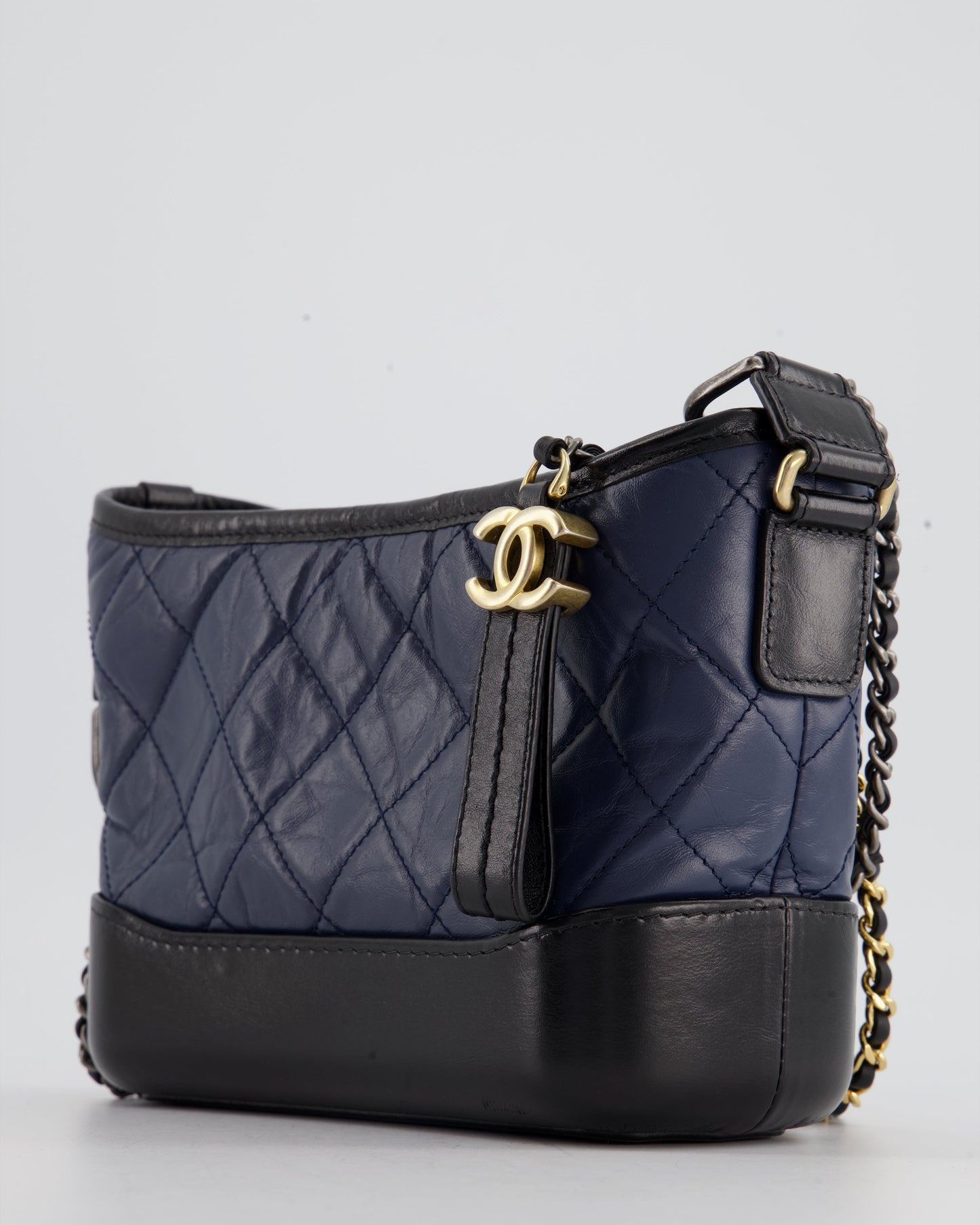 *FIRE PRICE* Chanel Blue & Black Small Gabrielle Bag in Lambskin Leather with Mixed Hardware