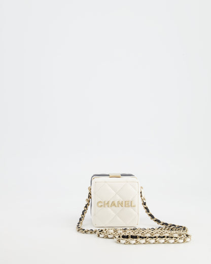 Chanel Black and White Micro Box Square Bag with Gold Hardware