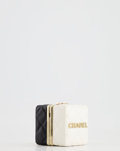 Chanel Black and White Micro Box Square Bag with Gold Hardware