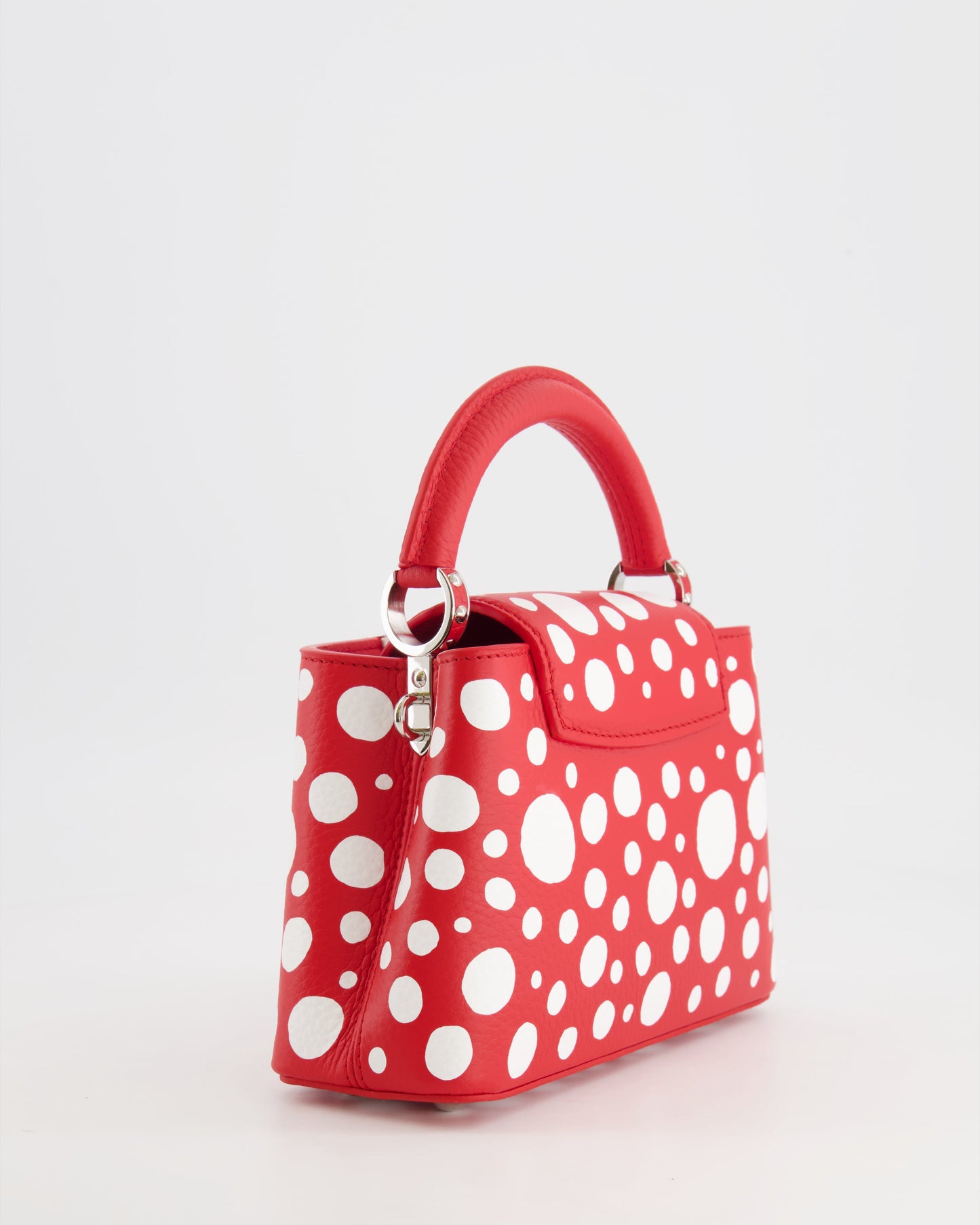 *HOT* Louis Vuitton X Yayoi Kusama Red and White Mini Capucines Bag with Silver Hardware