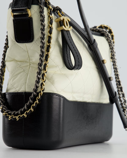 *FIRE PRICE* Chanel White and Black Medium Gabrielle Bag in Aged Calfskin Leather with Mixed Hardware