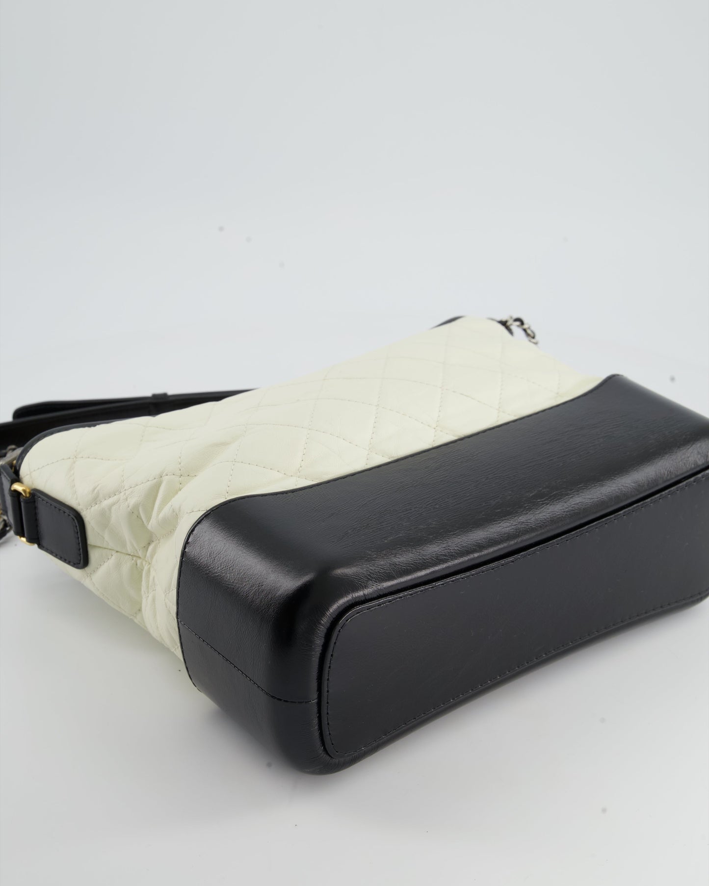 *FIRE PRICE* Chanel White and Black Medium Gabrielle Bag in Aged Calfskin Leather with Mixed Hardware