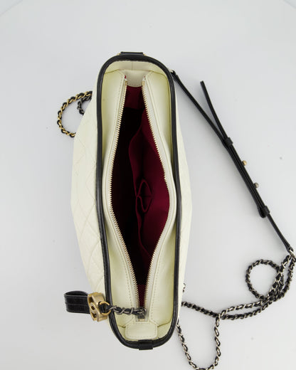 *FIRE PRICE* Chanel White and Black Medium Gabrielle Bag in Aged Calfskin Leather with Mixed Hardware