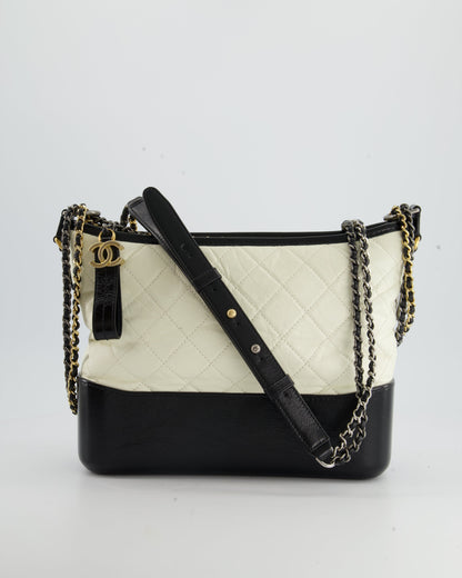 *FIRE PRICE* Chanel White and Black Medium Gabrielle Bag in Aged Calfskin Leather with Mixed Hardware