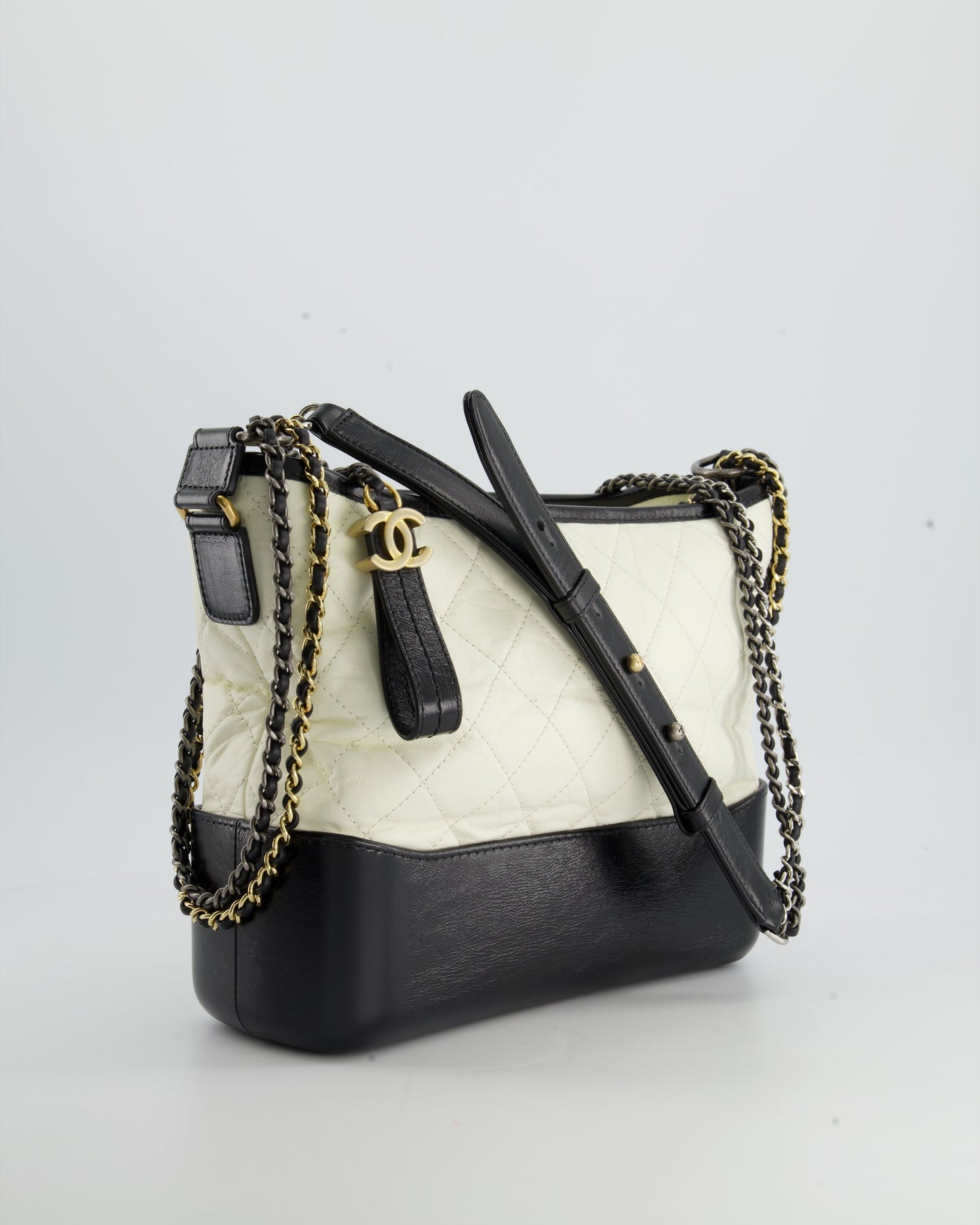 *FIRE PRICE* Chanel White and Black Medium Gabrielle Bag in Aged Calfskin Leather with Mixed Hardware