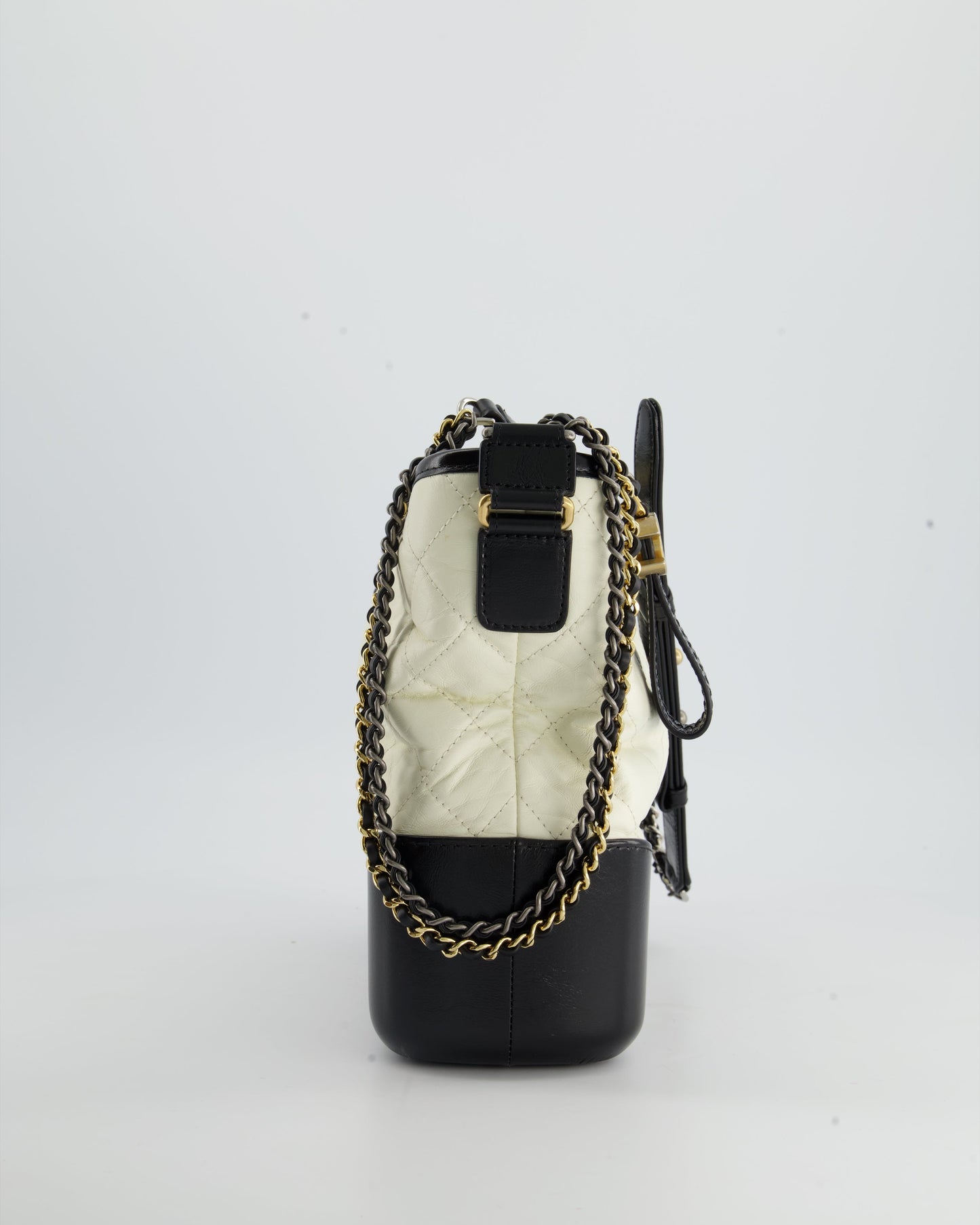 *FIRE PRICE* Chanel White and Black Medium Gabrielle Bag in Aged Calfskin Leather with Mixed Hardware